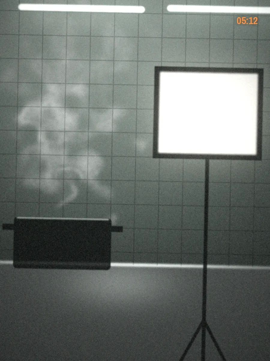 Placeholder: a softbox lighting a tiled kitchen, a stockpot steaming on the bench