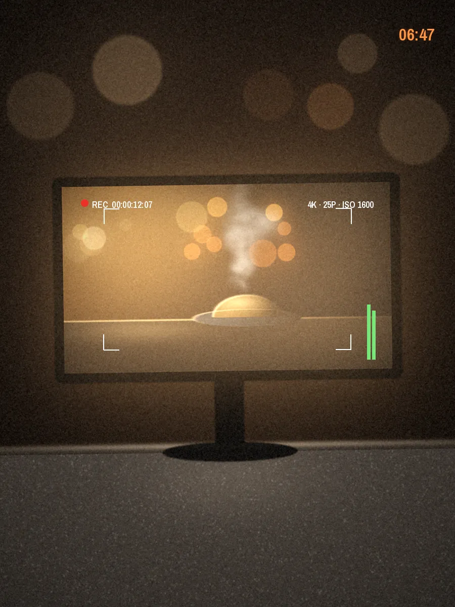 Placeholder: a field monitor on a floury bench showing the first take